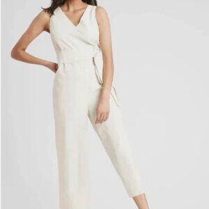 Banana Republic Women's Cream Jumpsuit Tie Waist 8 Petite